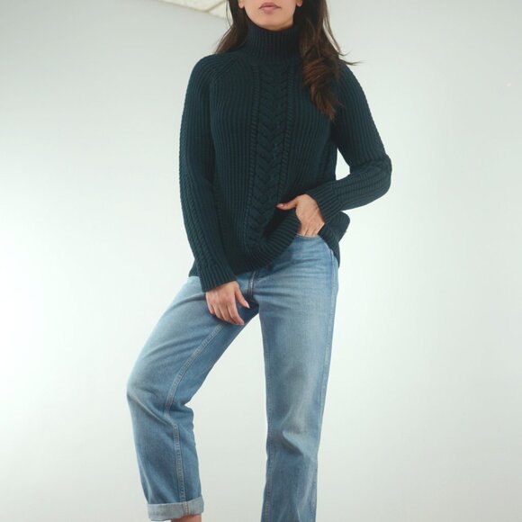 lululemon athletica Sweaters - Lululemon Bring The Cozy Chunky Cotton Cable Knit Sweater, Black Turtleneck